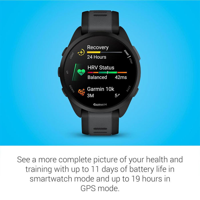 Garmin Forerunner 165 Smart Sport Watch, Black + Slate Gray w/ Fitness Bundle