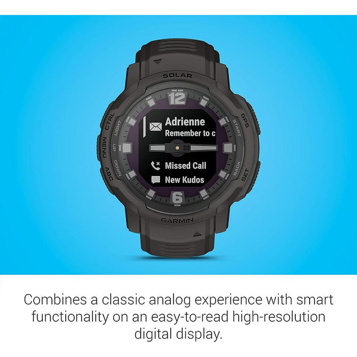 Garmin Instinct Crossover Solar Rugged Hybrid Smartwatch Graphite+2 Yr Warranty