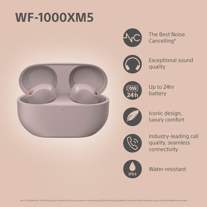 Sony WF-1000XM5 Industry Leading Noise Canceling Truly Wireless Earbuds (Smoky Pink)