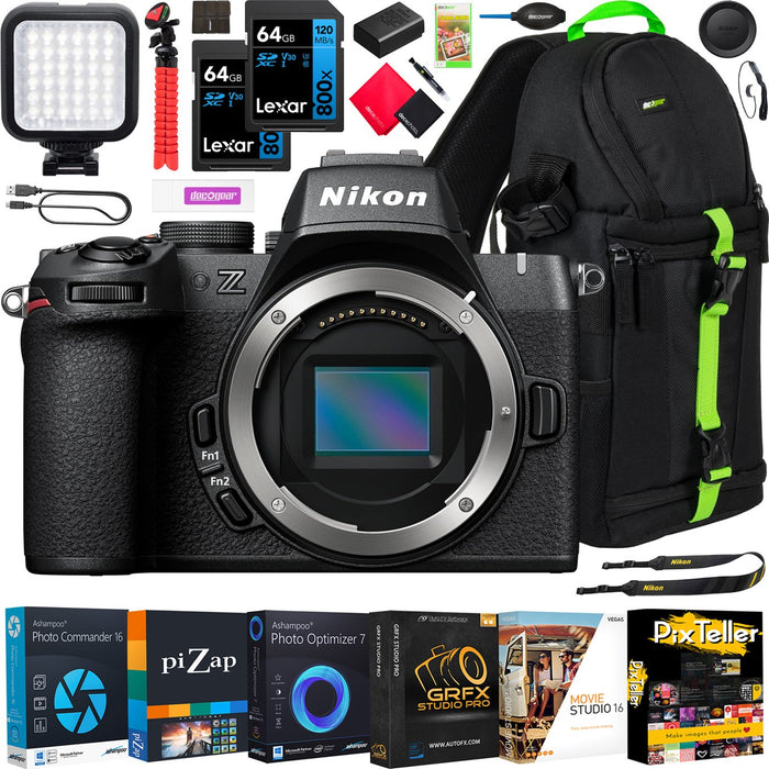 Nikon Z50II Mirrorless Camera 4K DX Body Kit + Backpack + LED & Accessories Bundle