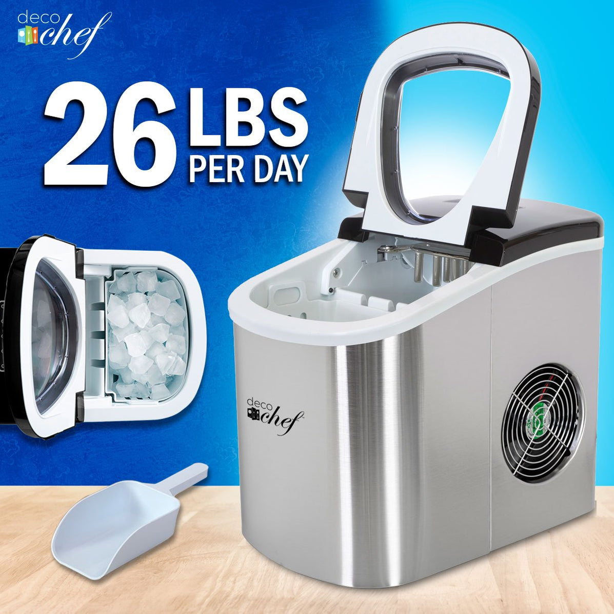 Deco Chef Stainless Steel Compact Electric Ice Maker Top Load 26 L