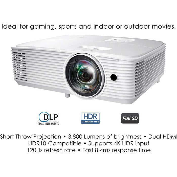 Optoma GT1080HDRx Short Throw 4K UHD Gaming Projector, 3,800 Lumens - Open Box