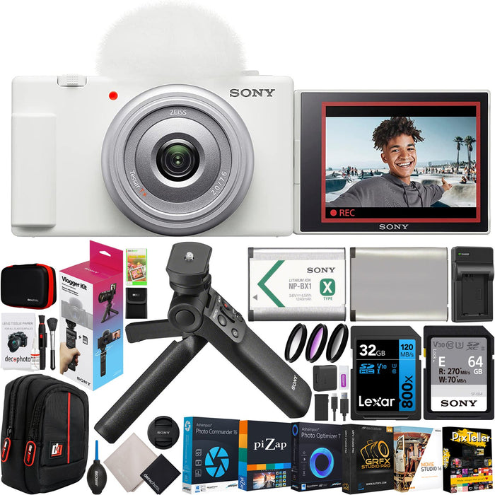  Sony ZV-1F Vlogging Camera, White with ACCVC1 Vlogger  Accessory Kit : Electronics