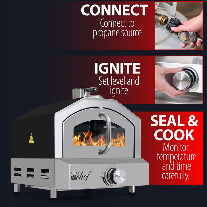 Deco Chef 2-in-1 Propane Gas Pizza Oven & Grill, Portable, with Pizza Stone & Peel, Black