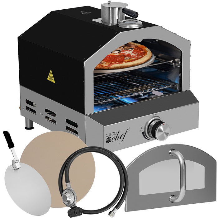 Deco Chef 2-in-1 Propane Gas Pizza Oven & Grill, Portable, with Pizza Stone & Peel, Black