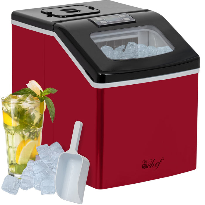 Deco Chef Countertop Portable Ice Maker for Home or Office, 40 lb/Day, Red with Black Lid