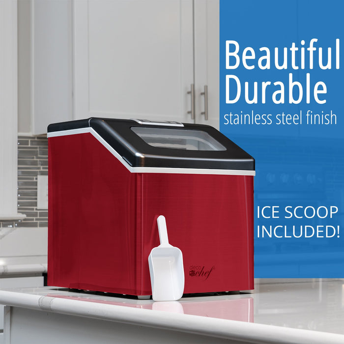 Deco Chef Countertop Portable Ice Maker for Home or Office, 40 lb/Day, Red with Black Lid