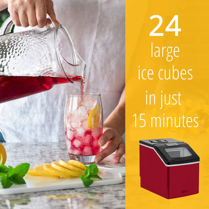 Deco Chef Countertop Portable Ice Maker for Home or Office, 40 lb/Day, Red with Black Lid