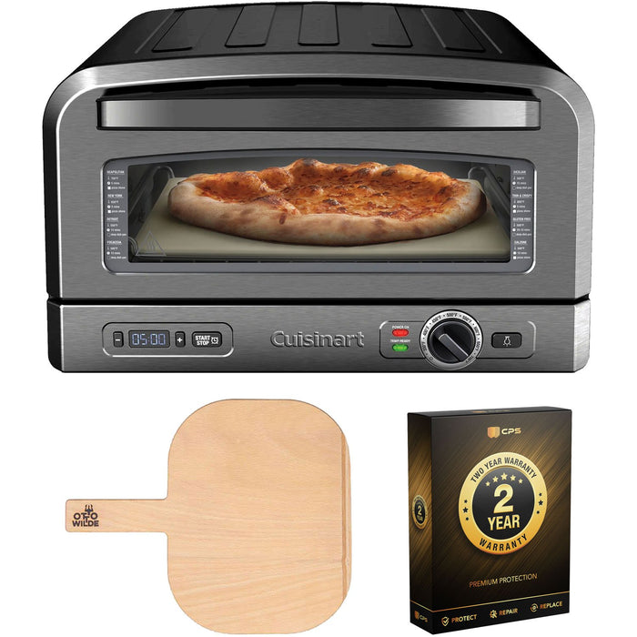 Cuisinart Indoor Portable Countertop Pizza Oven, Black Bundle with Pizza Peel & Warranty