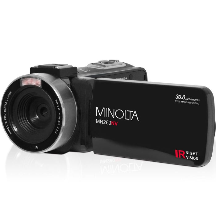 Minolta MN260NV 1080P FHD / 30 MP Night Vision Camcorder, Black + 64GB Bundle