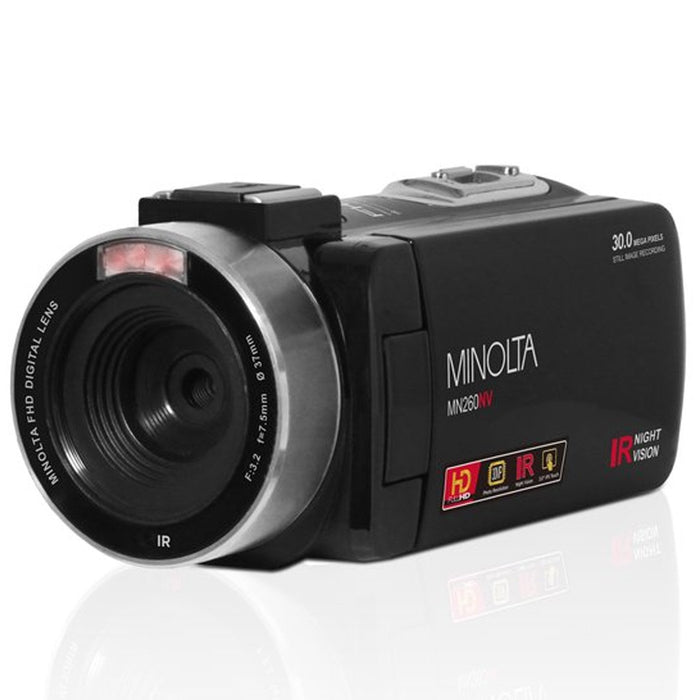 Minolta MN260NV 1080P FHD / 30 MP Night Vision Camcorder, Black + 64GB Bundle