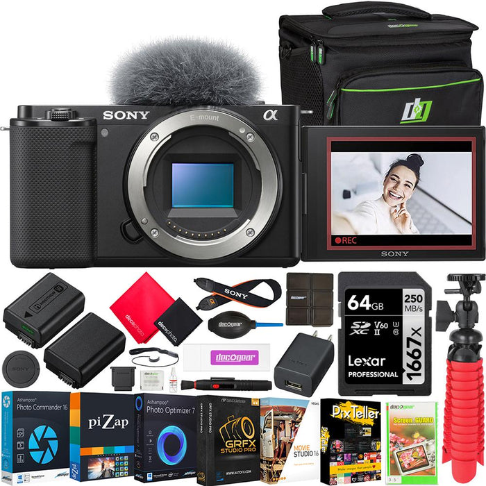 Sony ZV-E10 Mirrorless Vlog Interchangeable Lens Camera Body Alpha APS-C Black Bundle