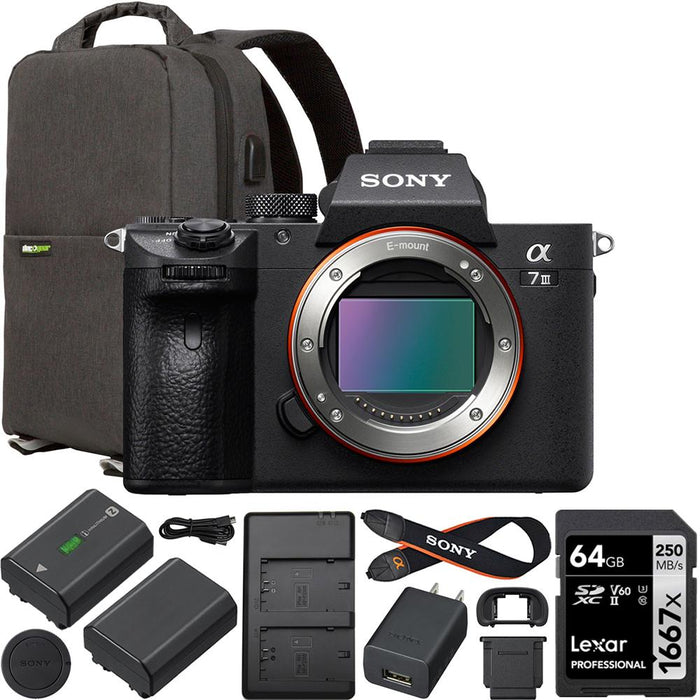 Sony a7 III Mirrorless Full Frame Camera Body Kit + 2 Battery Content Creator Bundle