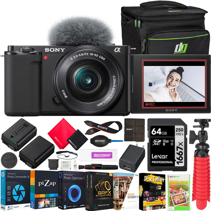 Sony ZV-E10 Mirrorless APS-C Vlog Camera Body + 16-50mm Zoom Lens Kit Black Bundle