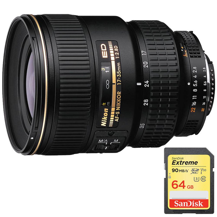 17-35mm F/2.8D ED-IF Zoom-Nikkor AF Lens, With Nikon w/ 64GB Memory Card