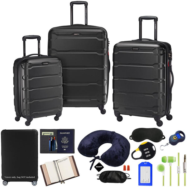 Samsonite Omni Hardside Nested 3pc. Luggage Set Black w 10pc Accesso