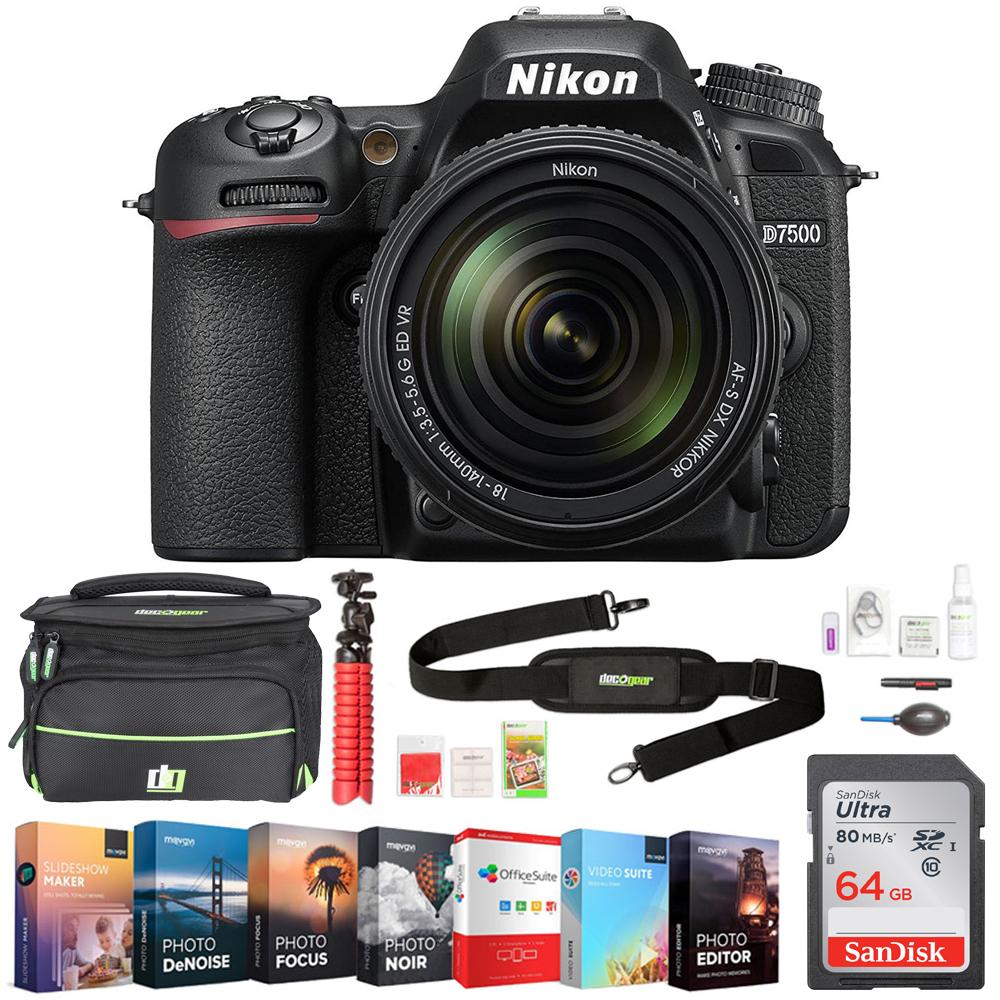 Nikon D7500 20.9MP DX-Format DSLR Camera +AF-S 18-140mm ED VR Lens + 64GB  Bundle