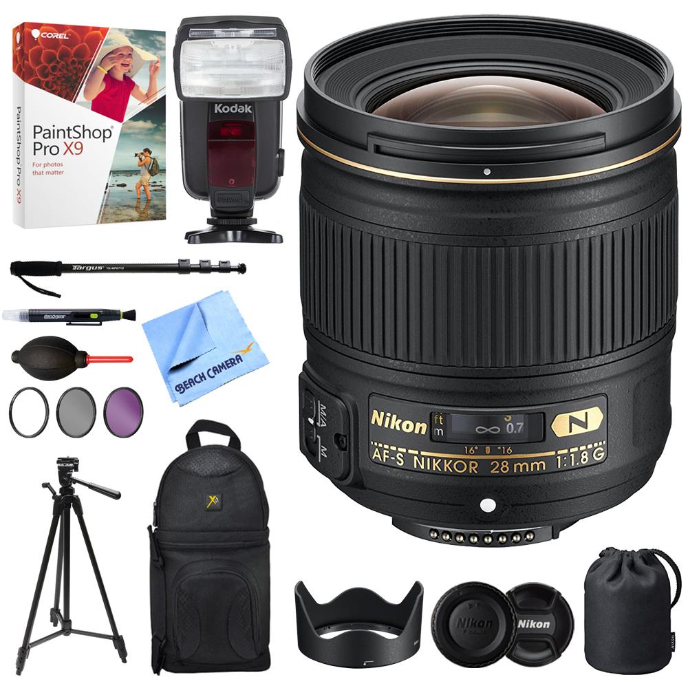 AF-S NIKKOR 28mm f/1.8G Lens + 18-180 Power Zoom Flash Bundle