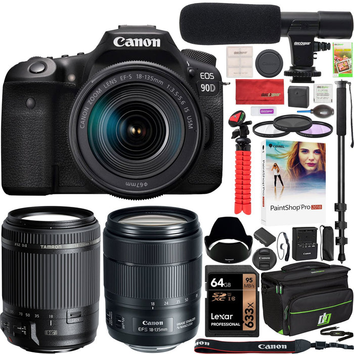 Canon EOS 90D DSLR Camera with 18-135mm Lens + 64GB + Flash + Tripod Bundle  