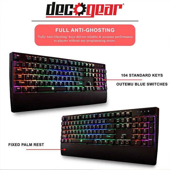 Deco Gear Mechanical Gaming Keyboard - RGB Back Lighting - Anti-Ghosting - Black