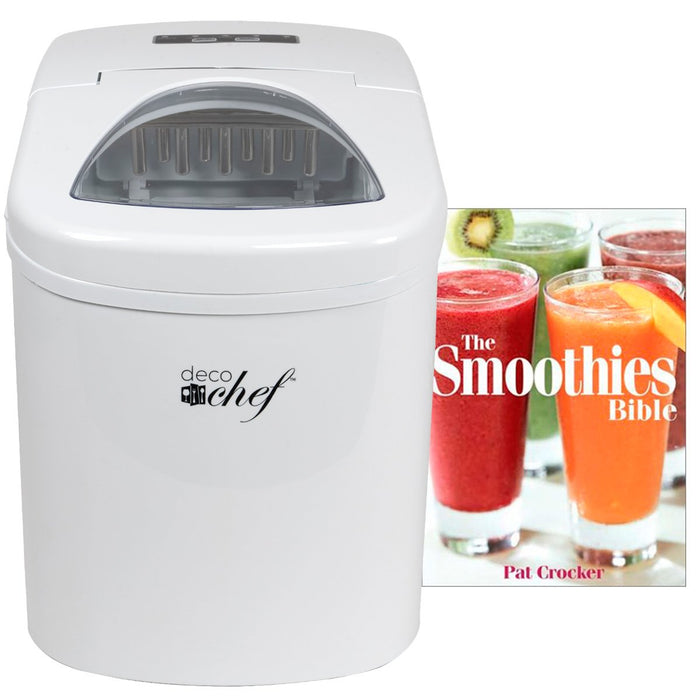 Deco Chef White Compact Electric Top Load Ice Maker with The Smoothies Bible Recipe Book