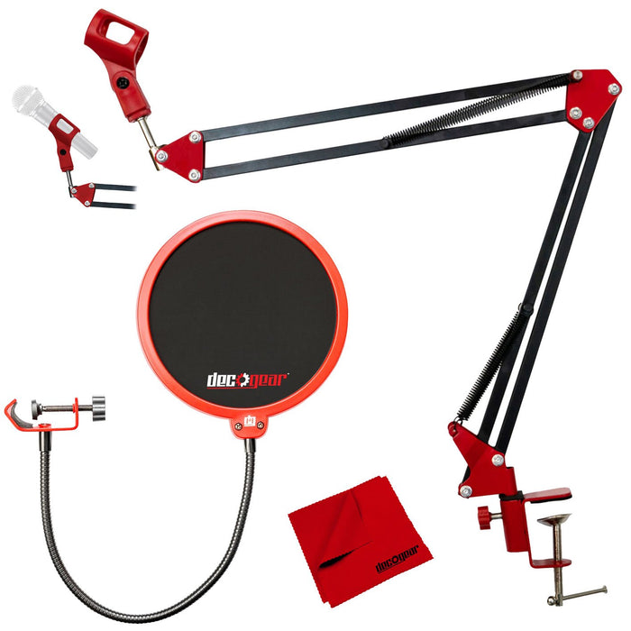 Deco Gear Microphone Suspension with Boom Scissor Arm Stand and Pop Filter Bundle