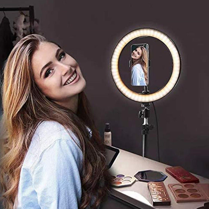 Amazon.com : NEEWER 18 inch Ring Light with Stand, 50W LED Dimmable  Ringlight with Filter, Remote Shutter, Phone Holder & Bag for Salon Makeup  Tattoo Studio, Live Stream, YouTube/TikTok Video (US Plug) :