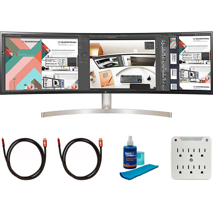 LG 49" 32:9 UltraWide Dual QHD HDR10 IPS Curved LED Monitor with Cleaning Bundle