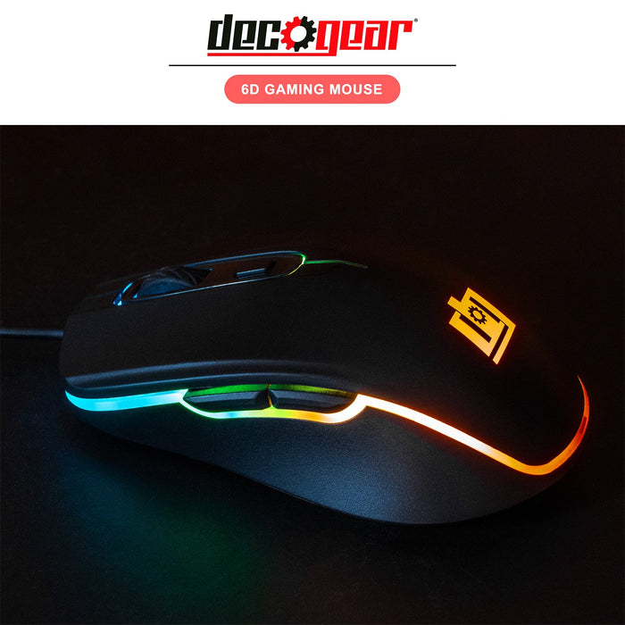 Deco Gear Wired Gaming Mouse, LED, 800-5000 DPI Adjustable with Full Length Mouse Pad