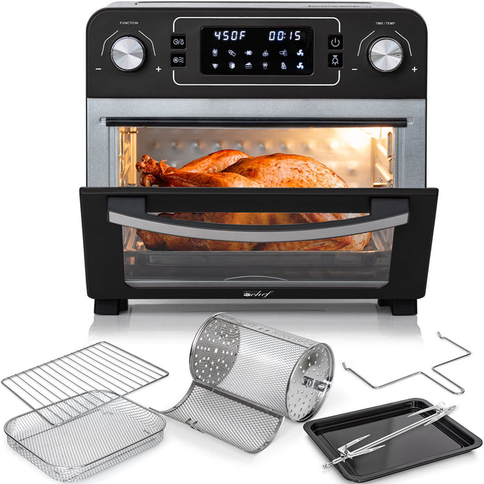 What does the Rotisserie feature do in the Instant Omni Plus Air Fryer  Toaster Oven Combo?