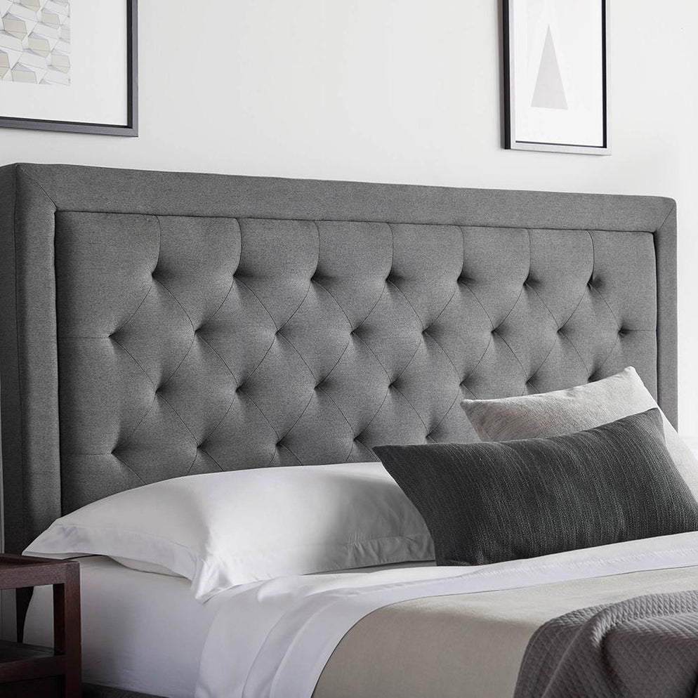 Malouf Hennessy Headboard King Stone w/ Malouf Duncan Platform Bed Bas ...