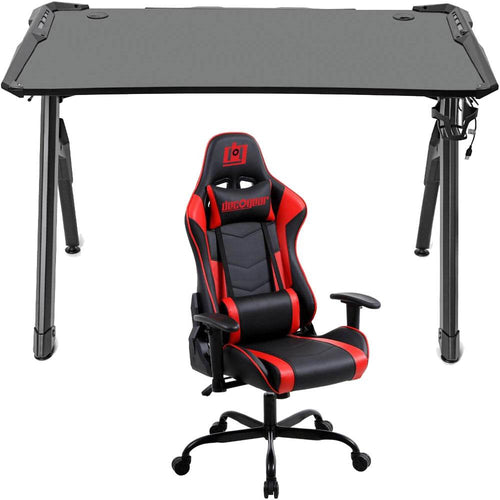 Deco Gear 47 LED Gaming Desk, Carbon Fiber Surface, Cable Management, Headphone Hook