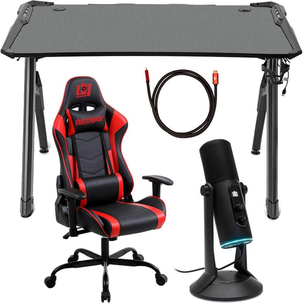 Deco Gear 47 LED Gaming Desk, Carbon Fiber Surface, Cable Management, Headphone Hook