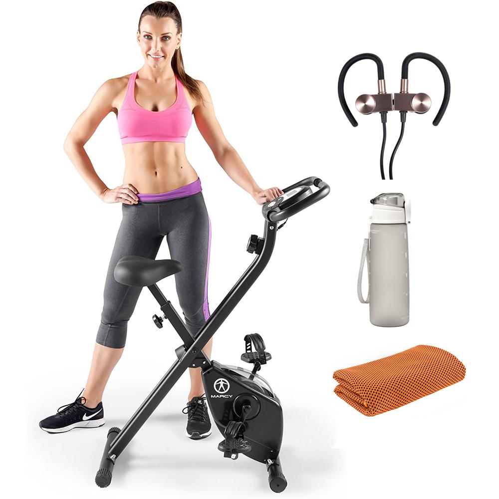 Marcy Foldable Upright Exercise Bike Adjustable Resistance with Earbud