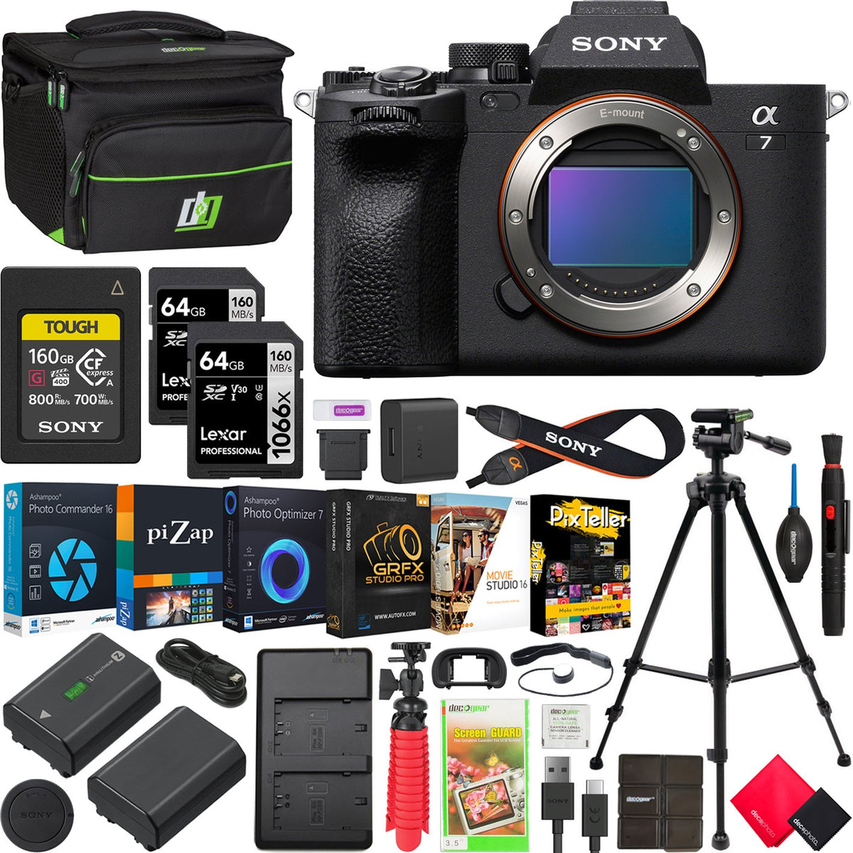 Sony Alpha a7 IV Full-frame Mirrorless Interchangeable Lens Camera,Body Ony  + 32GB Card, Tripod, Case, and More 20pc Bundle 