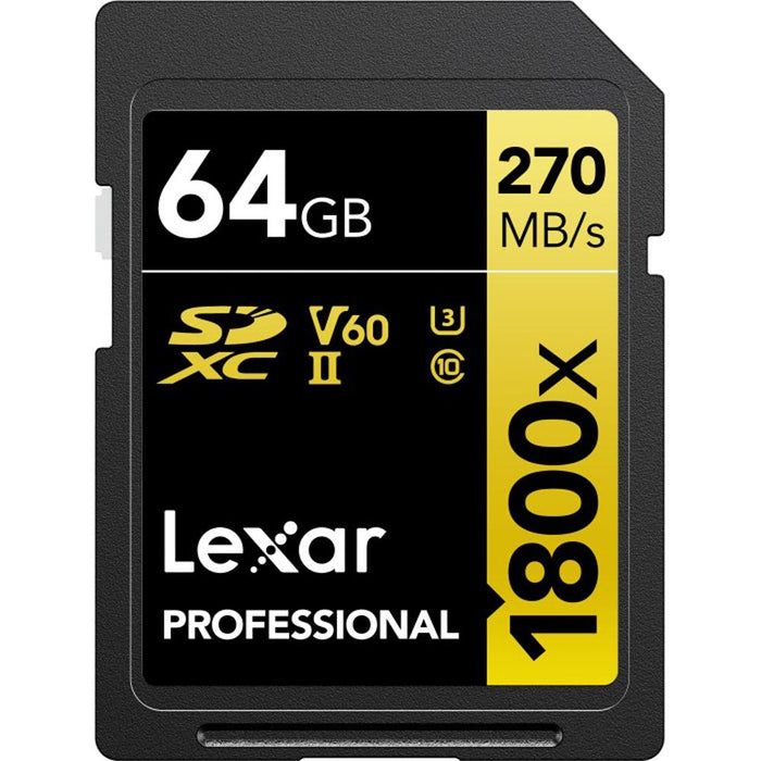 Lexar Professional 1800x SDXC UHS-II Card GOLD Series 64GB with Reader Bundle