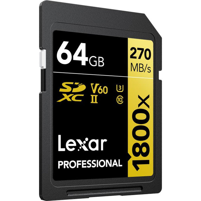 Lexar Professional 1800x SDXC UHS-II Card GOLD Series 64GB with Reader Bundle