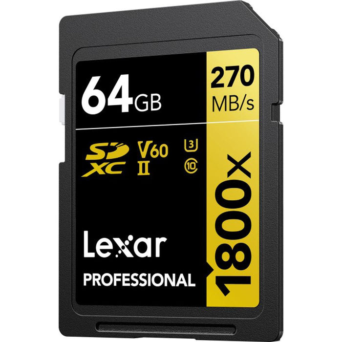 Lexar Professional 1800x SDXC UHS-II Card GOLD Series 64GB with Reader Bundle