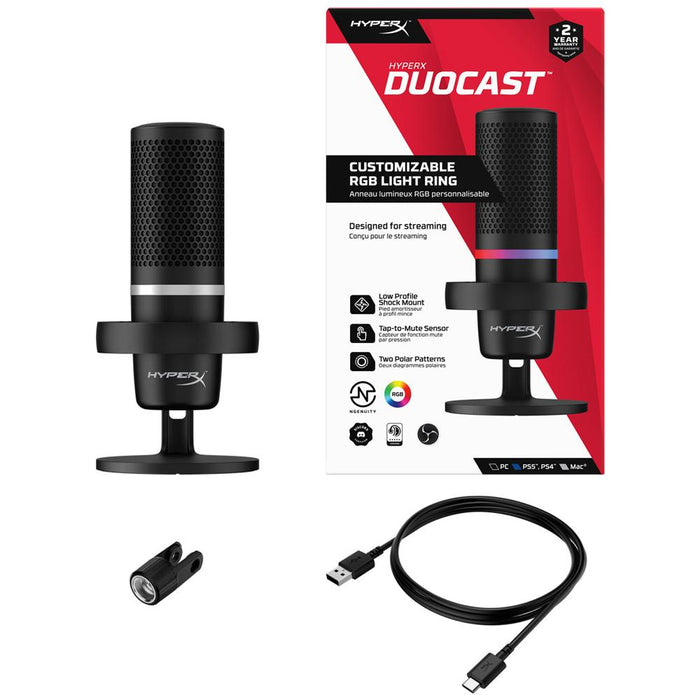  HyperX Duocast Omnidirectional USB Microphone RGB Lighting  Black (Renewed) : Musical Instruments