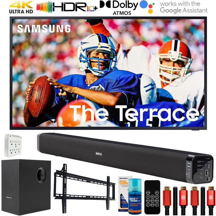 Samsung 65" The Terrace Outdoor QLED 4K Smart TV 2022 with Deco Gear Home Theater Bundle