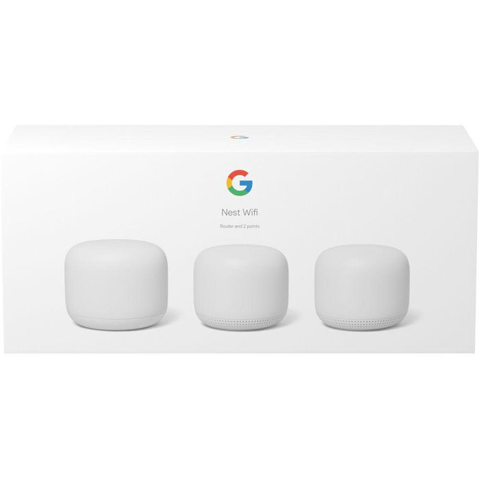 Google Nest Wifi Router And Point 2-Pack Snow GA00823-US Bundle (Refurbished)