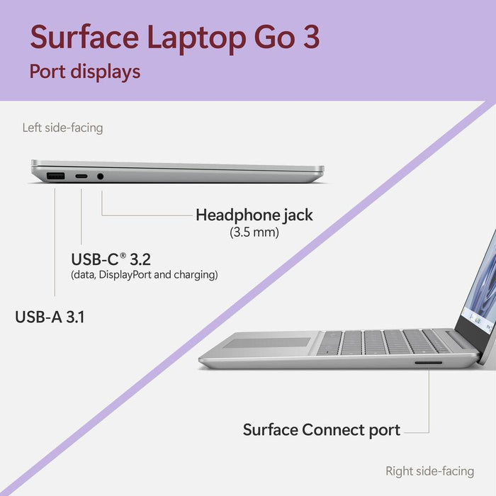 Microsoft Surface Laptop Go 3, Intel Core i5 Processor, 8GB RAM, 256GB SSD,  12.4 PixelSense Touchscreen, Platinum