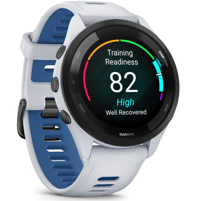 Garmin Forerunner 265 GPS Smartwatch, Whitestone/Tidal Blue